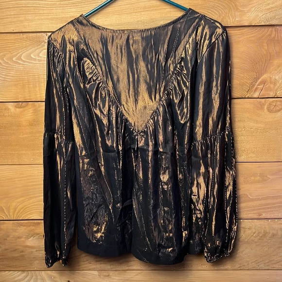 Anthropologie‎ Amadi women’s Merry Metallic Lurex Blouse top Lg Bronze new years - Picture 8 of 10